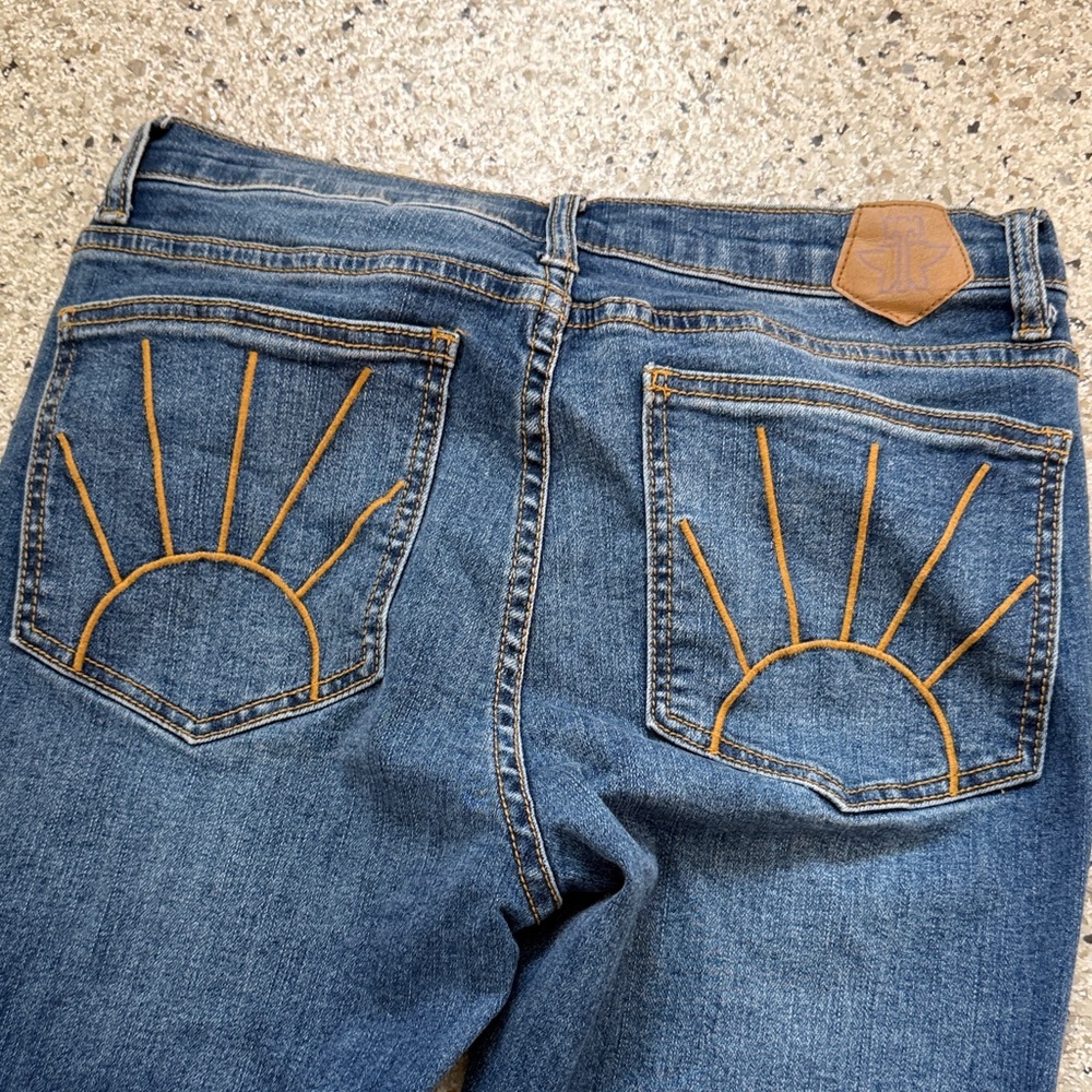 Tin Haul Blue Jeans with Gold Sunburst Design